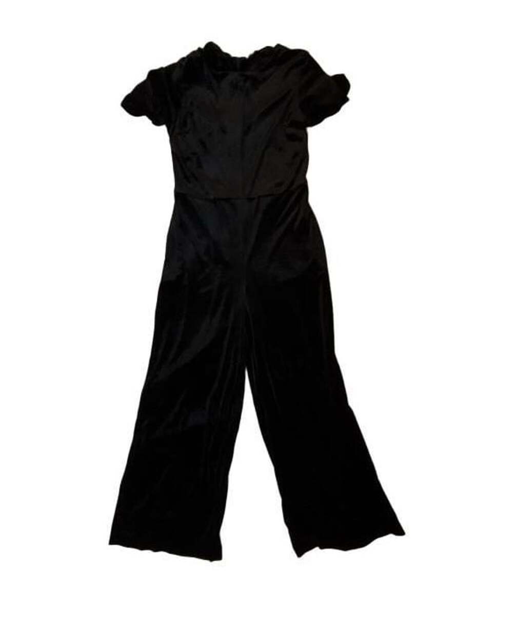 Simply Vera Vera Wang Black Velvet Short Sleeve Wide Leg Jumpsuit Size S